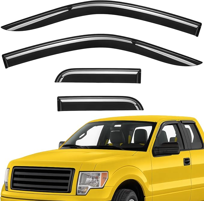 Extra Durable Window Deflectors Tape-On Window Visors Rain Guards Fit for Ford F150 2004-2014 SuperCab, Sun Visors, Wind Vent for Shades, Exterior Car Accessories - 4 pcs. AG0042