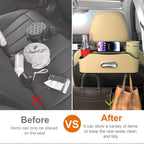 Back Seat Cup Holder for Car – Multifunctional Rear Seat Organizer with Drink Holders, Tissue Box Storage & Hooks, Fits Headrest for Auto, Family Travel Accessories. (Beige)