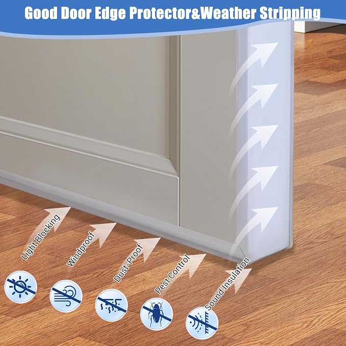 Rubber Edge Trim, Self-Adhesive U Channel Edge Trim, Edge Protector for Door Side, Peel and Stick U Shaped Edge Banding, Silicone Rubber Material, Clear Color, Fit 1-3/8"(35mm)