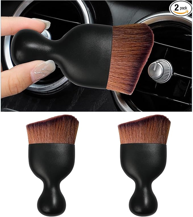 2PCS Car Interior Dust Brush, Soft Scratch Free Auto Detailing Brushes, Universal Vehicle Interior Cleaning Tool for Automotive Dashboard, Air Vents, Leather (Dark Brown)