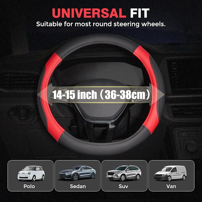 Car Steering Wheel Cover, Microfiber Leather Steering Wheel Covers with Anti-Slip Lining, Breathable Elastic Car Steering Wheel Protector, Universal Standard Size 14-15 inch