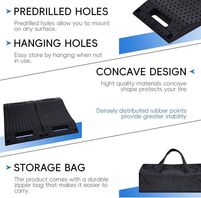 Tire Saver Ramps Rubber Material Anti-Slip Pad Design,Car Tire Wheel Ramps for Flat Spot and Flat Tire Prevention, Tire Savers for Storage with Carrying Bag, Easy to Store 4 Pack (Black)