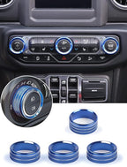 HVAC Climate Control Panel Knob Trim Kit & Light Control Switch Cover, Air Conditioner Knob Aluminum Alloy Ring for 2018-2024 Jeep Wrangler JL JLU & Gladiator JT, Interior Accessories, Blue