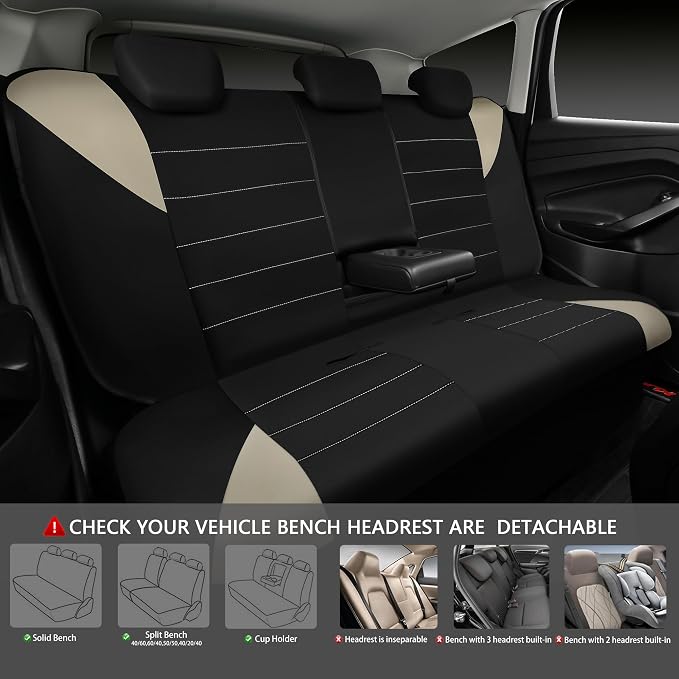 Waterproof Car Seat Covers Full Sets, Universal Fit Seat Covers for Cars, EVA Neoprene Seat Cover Set Full Sets, Interior Covers for Auto SUV,Vans,sedans, Trucks,(Black and Beige)