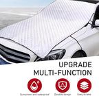 Half Car Cover, Snow and Frost Proof Thickened Protection Cover for Windshield Hood, Portable Waterproof Shield with Fixed Straps, Universal Outdoor Car Cloth for All-Weather (Silver)