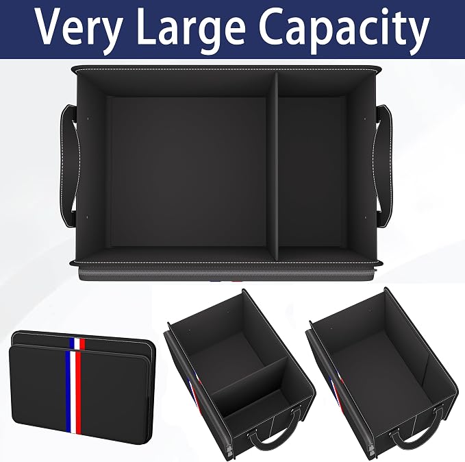 Trunk Organizer for Car, Waterproof Collapsible 3 Compartments Car Organizer, Foldable Storage for Car Accessories, Tools, Sundries for Women Men, Tote Bag (Black Black, Standard)