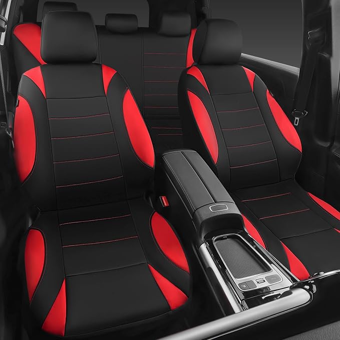 Neoprene Wetsuit Seat Covers, Waterproof Car Seat Covers Full Sets with 5mm Composite EVA, Universal Fit for Car,Sedan, SUV TrucksAnti Slip, Airbag Compatible(Black Red