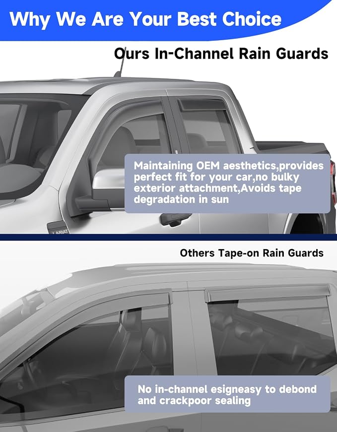in-Channel Rain Guards Fit for Ford Maverick 2022 2023 2024 2025 2026 Truck, Window Rain Guards Visors Vent Visors Window Deflector Vent Shades Car Accessories -4 pcs