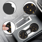 Sun Moon Star Steering Wheel Cover with 2 Pcs Car Coasters Neoprene Steering Wheel Cover for Women Men Anti-Slip Breathable Car Accessories Universal 15 Inch Fit Auto Cars Trucks