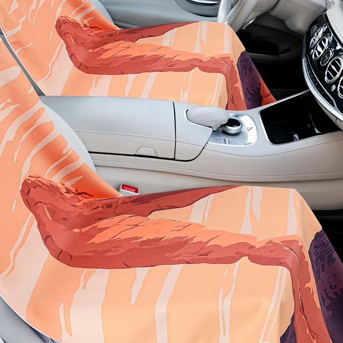 Car Seat Towel Covers with Storage Bag, 63 x 32 Inch Universal Non Slip Waterproof Sweat Protector for Car Truck, Gym Swimming Running, Machine Washable (2 Pack,Rock Arch)