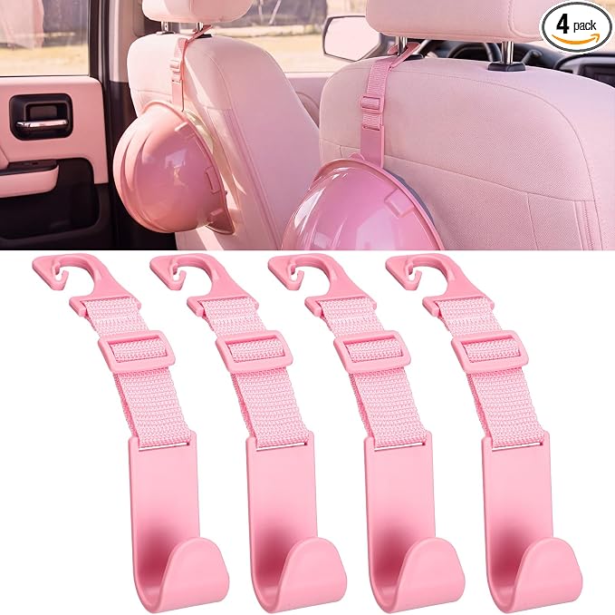 4 Pcs Hard Hat Hook for Truck Adjustable Hard Hat Holder Hardhat Holder for Truck Seat Back Organizer 55 lb Load Heavy Duty Hardhat Hanger Storage Car Vehicle Headrest Bag Gear (Pink)