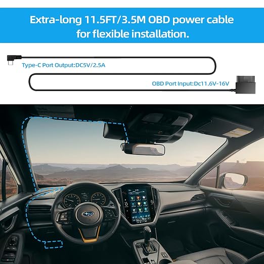 2Pcs Dash Cam Hardwire Kit，OBD Power Cable for Dash Camera ，USB Type C Adapter Hardwire Charger Cable for Dashcam with Low Voltage Protection(11.6V Auto-Cutoff) 24h Parking Mode for Dashcam