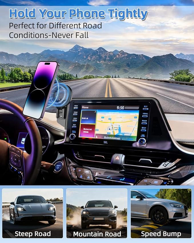 PZK Car Phone Mount for Toyota C-HR CHR 2019-2022 Accessories 8-inch Screen | Magnetic Cell Phone Holder with Magsafe 360° Rotation Hand-Free Phone Cradles Not Affect Vent for All 4-7.0'' Smartphones