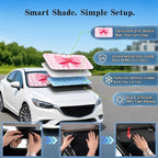 Car Windshield Sun Shade, Universal Fit Compact Sedan SUV, Pink Plaid Bow | 59 x 27.5" Car Sun Visor, Foldable Front Window Sunshade, UV Heat Protection, Girly Bow Series