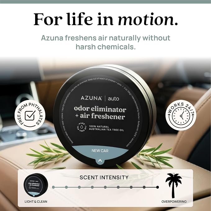 Car Air Freshener & Auto Odor Eliminator Pods Trio | New Car Scent | Plant Powered by 100% Australian Tea Tree Oil | Long Lasting and No harsh chemicals | Made in USA | 3 Pack of 2oz Pods