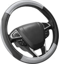 Car Steering Wheel Cover for F-150 Tundra Range Rover 15.5-16 inch, Black and Gray Microfiber Leather