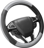 Car Steering Wheel Cover for F-150 Tundra Range Rover 15.5-16 inch, Black and Gray Microfiber Leather