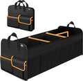 Trunk Organizer for SUV, Collapsible Trunk Organizer for Car, Non-Slip Bottom, Storage Organizer for Sedans, Van, Jeep, Grocery, Large 4 Compartments, Black Mixed Orange 32"×13"×12"