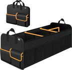 Trunk Organizer for SUV, Collapsible Trunk Organizer for Car, Non-Slip Bottom, Storage Organizer for Sedans, Van, Jeep, Grocery, Large 4 Compartments, Black Mixed Orange 32"×13"×12"