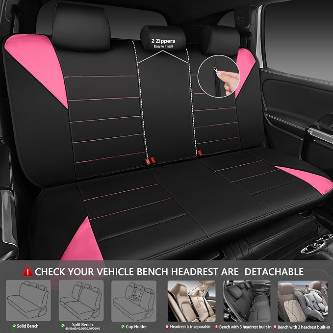 Waterproof Car Seat Covers Full Sets, Universal Fit Seat Covers for Cars, EVA Neoprene Seat Cover Set Full Sets, Interior Covers for Auto SUV,Vans,sedans, Trucks,(Black Pink)