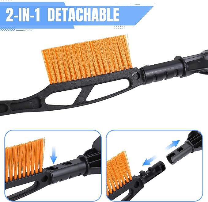 Snow Brush & Ice Scraper, 2 in 1 Detachable Ice Scrapers for Car Windshield Window, Heavy Duty Vehicle Snow Removal Tool with Grip Handle for Cars Trucks SUVs, Winter Car Accessories (Yellow)