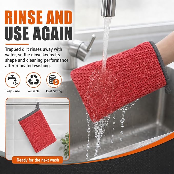 Clay Mitt for Car Detailing, No Scratch Reusable Magic Clay Bar Glove, Microfiber Auto Cleaning Supplies for Removing Debris from Paint, Glass, Wheels, Windshield(Red)