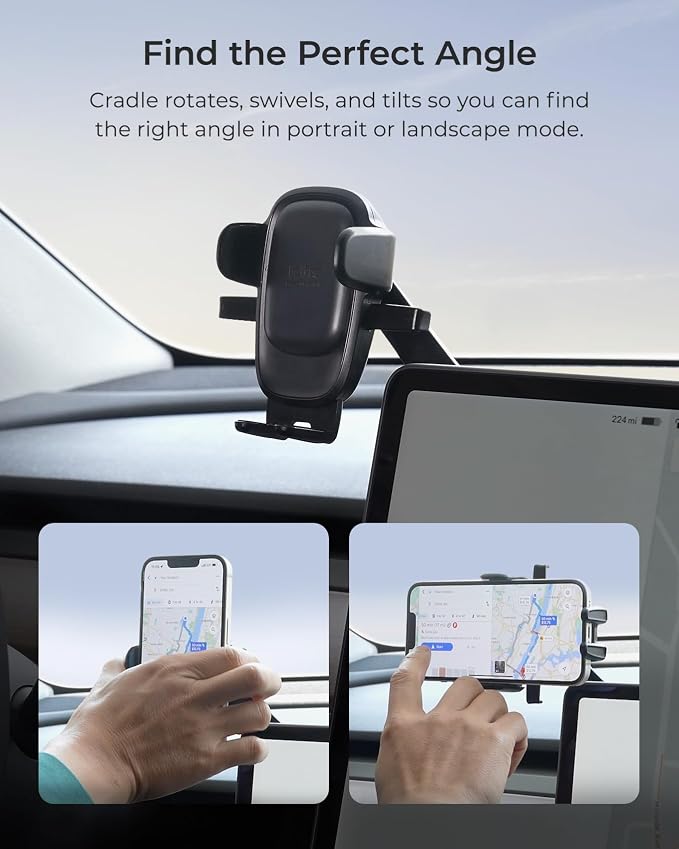 Easy One Touch Advanced Phone Mount for Tesla Model 3 and Model Y Screens - Universal Cell Phone Holder for iPhone, Google, Samsung, Moto, LG, and All Other Smartphones Black