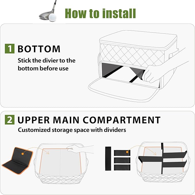 2 Layer Golf Trunk Organizer, Golf Car Storage Organizer with Individual Ventilated Compartment for 2 Pairs Shoes, Golf Car Locker for Balls, Clothes, Tees, Gloves, Accessories (Black)