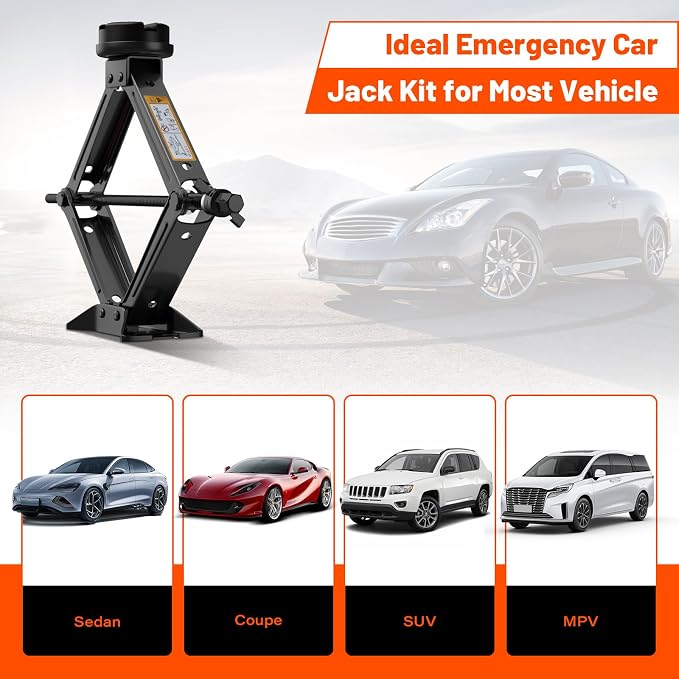 Car Jack Kit 2.5 Ton, Universal Scissor Car Jack, Portable Tire Changing Kit for Car SUV MPV