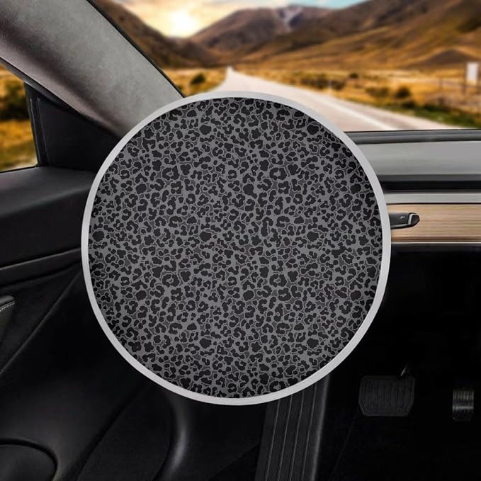 Black Leopard Print Car Steering Wheel Sun Shade Cover for Summer 17 Inch Universal Steering Wheel Sunshade Sun Shield for Sedan Truck SUV Van Automotive Interior Accessories