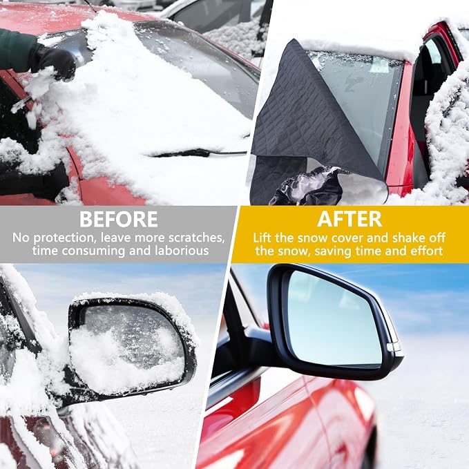 Car Windshield Cover for Ice and Snow Magnetic Car Anti-Snow Cover for SUV Truck 4-Layer for All-Weather Automotive Frost Snow Covers with Mirror Protectors, Fits Most Cars
