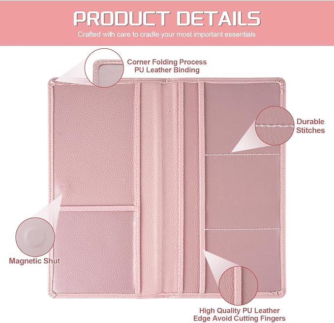 1Pack Car Registration and Insurance Holder,Car Document Holder for Cards License with Magnetic Shut,Vehicle Glove Box Car Organizer for Documents, Cards, License(Embossed leather Pink)