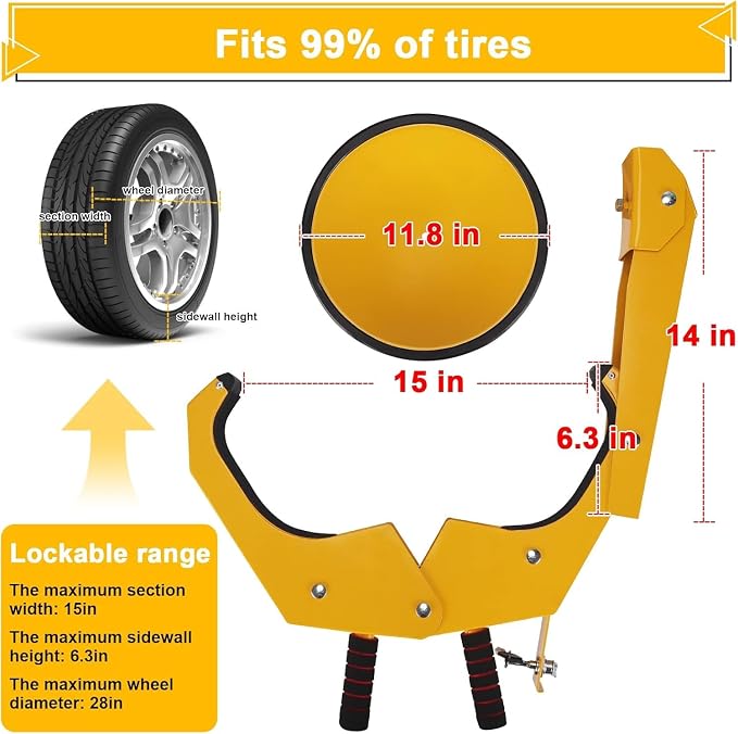 Universal Wheel Lock Anti Theft for Cars SUV Camper Trailer, 3 Keys, 1 Crank, Yellow (Wheel Lock)