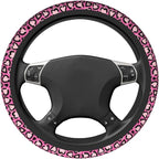 Pink Leopard Pattern Steering Wheel Cover 15 Inch Cheetah Steering Wheel Cover Anti-Slip Universal Pink Leopard 2 Pcs Car Interior Cup Holder Pad for Men Women
