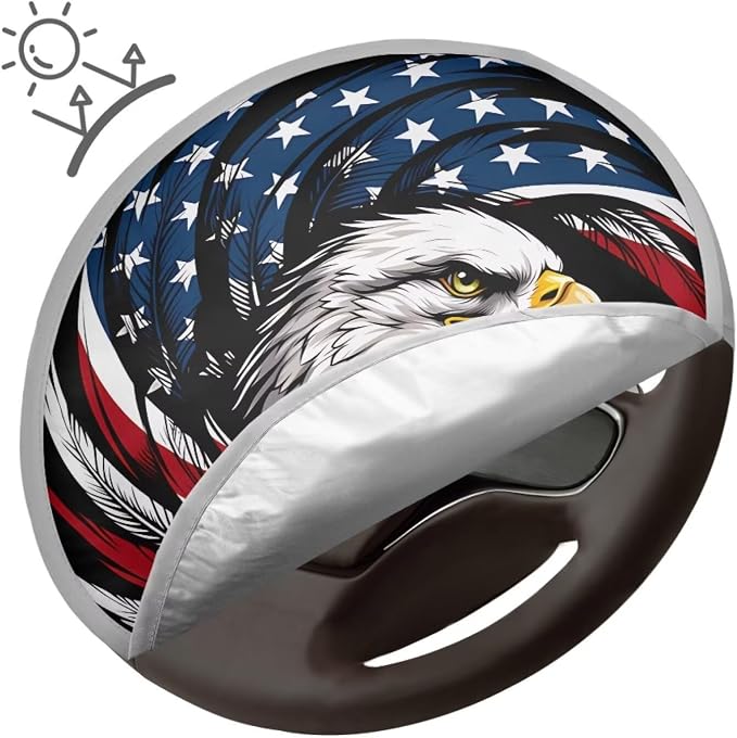 American Flag Eagle Steering Wheel Sun Shade Cover Anti-Heat Aluminum Foil Steering Wheel Cover Sun Shade, Auto Interior Protector Car Steering Wheel Cover for Women