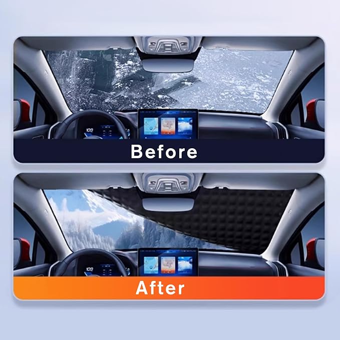 5-Layer Larger Covering Windshield Cover, UV Heat Insulation Sun Shade Cover, All Season Snow Ice Waterproof Windshield Cover, Hail Protector for Sedan Compact Hatchback (Size M)