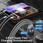 Car Charger USB C, 2Pack 98W 4-Port USB C Car Charger Fast Charging,4 in 1 Cigarette Lighter USB Charger for Multiple Devices,Dual 30W Type C Car Charger Adapter for iPhone 17/16/15 Pro Max,Galaxy