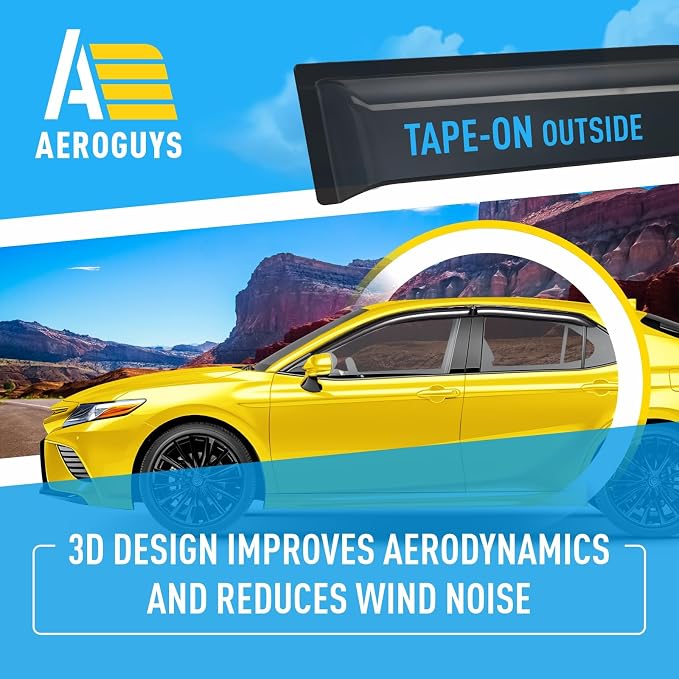 Extra Durable Window Deflectors Tape-On Window Visors Rain Guards Fit for Toyota Camry 2018-2024, Sun Visors, Wind Vent for Shades, Exterior Car Accessories - 4pcs. AG0735