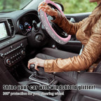 Steering Wheel Cover, Bling Crystal Rhinestones Auto Wheel Protector, Sparkly Cover Universal Fit Diverse 14.5-15 inch Steering Wheel, Interior Decor Car Accessories (White+Pink)