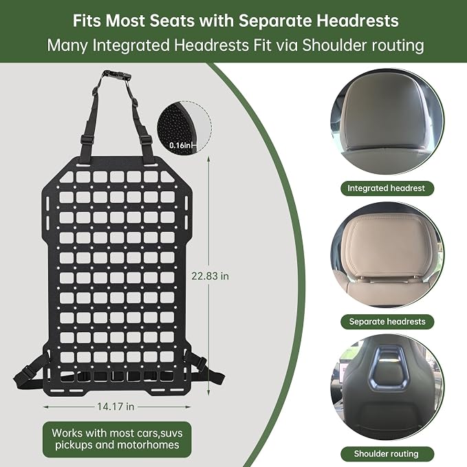 Tactical Car Seat Back MOLLE Panel with Sun Visor Organizer, Rigid ABS Engineering Plastic MOLLE Panel for Truck & SUV, Includes 1 Utility Pouch, Tactical Back Seat Car Organizer | Visor and seat back panels for organized front and rear storage of tool...
