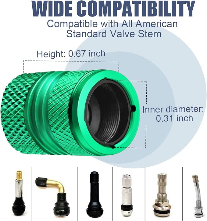 Tire Valve Stem Caps - Tire Air Caps Cover 8 Pack N2 Nitrogen Logo Corrosion Resistant Premium Alloy Universal for Car Truck Motorcycle Bike-Green
