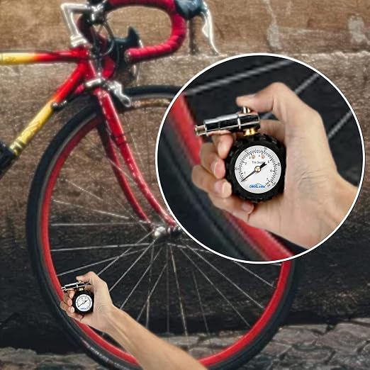 Presta Valve Gauge, Analog Presta Valve Bicycle Tire Pressure Gauge,100PSI/7Bar, Suitbale for Hybrid Bike Tire Inflation Range