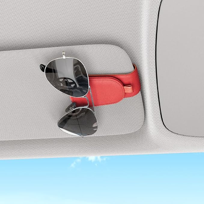 Sunglass Holder for Car Visor, Red, 2 Packs | Suede Cloth, Magnetic, Organizer for Car Accessories