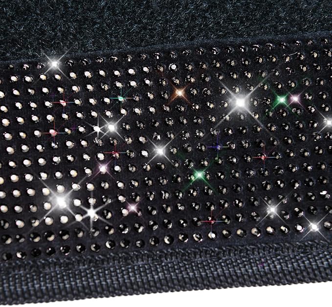 Bling Diamond Car Floor Mats, Sparkling Crystal Shining Glitter Rhinestone Carpet, Anti-Slip PVC Heel Pad Waterproof Universal for Automotive SUV,Sedan,Van,4pcs Girl Women Men Black Diamond