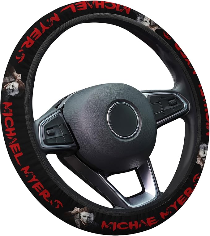 White Mask Horror Steering Wheel Cover, Non Slip Polyester Car Wheel Protector for Car SUV Truck, Universal 15 Inch