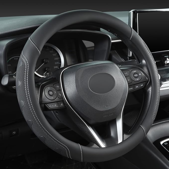 Car Steering Wheel Cover for Toyota RAV4,Camry,Highlander,Corolla,Prius,Tacoma,Standard Size - Black+Gray Line