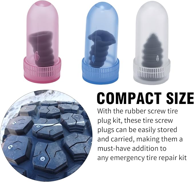 100 Pcs Tire Repair Kit, Rubber Screw Tire Plugs with 3 Sizes and Screwdriver, Essential for Cars, Trucks, Motorcycles, and ATVs Puncture Repair