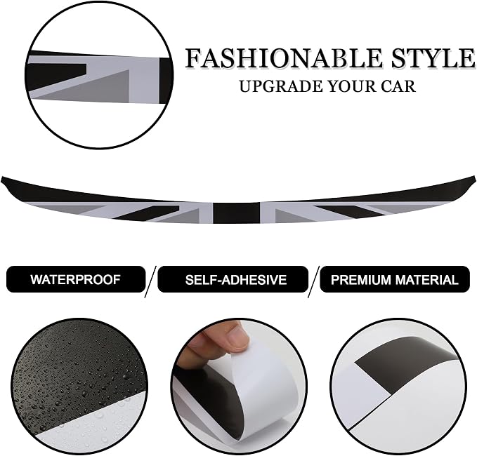 Rear Bumper Protector Sticker Compatible with Compatible with Mini Cooper F56 F55 R55 Anti-Collision Strip Trunk Threshold Decal Car Trunk Door Edge Vinyl Sticker Decoration for Car (Gray Flag)