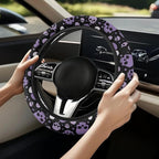 Car Steering Wheel Cover for Women Men, Soft Neoprene Stretch Anti-Slip 15 Inch Steering Wheel Protector Universal Halloween Auto Decor, Purple Skull Print