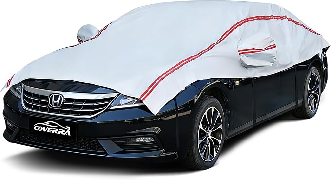 Half Car Cover Top, Windshield & Sunroof Cover for Ice and Snow with Cotton Liner, Hail Protector Car Cover Waterproof All Weather for Snow, Sun, Rain, Dust, Fit Sedan Universal